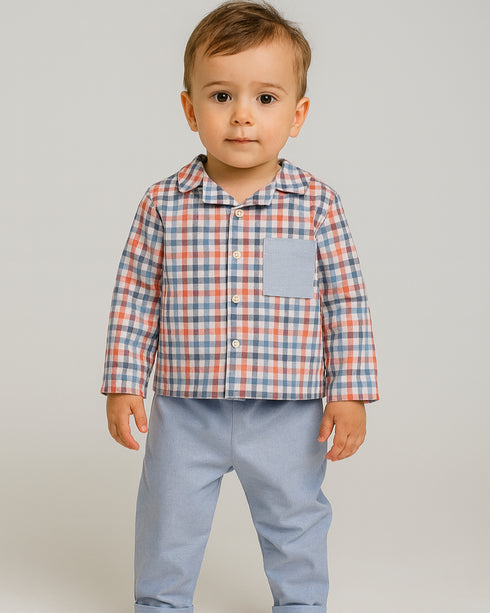 Compleu din bumbac albastru cu carouri